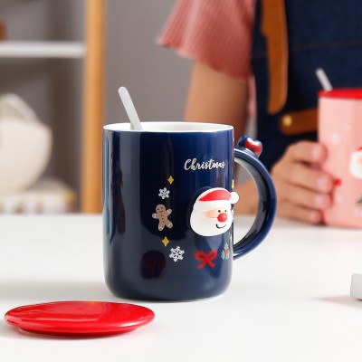 圣诞风陶瓷马克杯连匙羹套装办公室咖啡杯