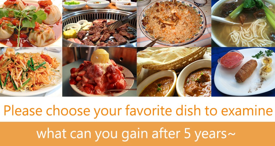 Please choose your favorite dish to examine what can you gain after 5 years~